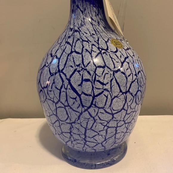 Rossi Blown GlassWater Pitcher Wine Decanter Cobalt Blue with White Crackle - Picture 2 of 5